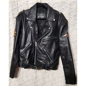 Vintage Harley Davidson Men Leather Jacket Size XL Lined Belt Owners Group Patch